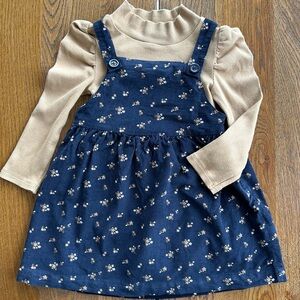 babyGAP Floral Beige & Navy Sweater Dress Set | Size 3T